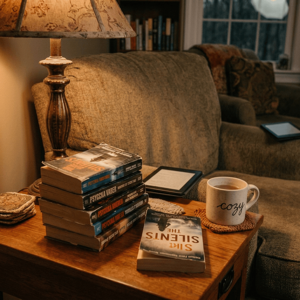 Couple laughing together while reading a book in a cozy living room